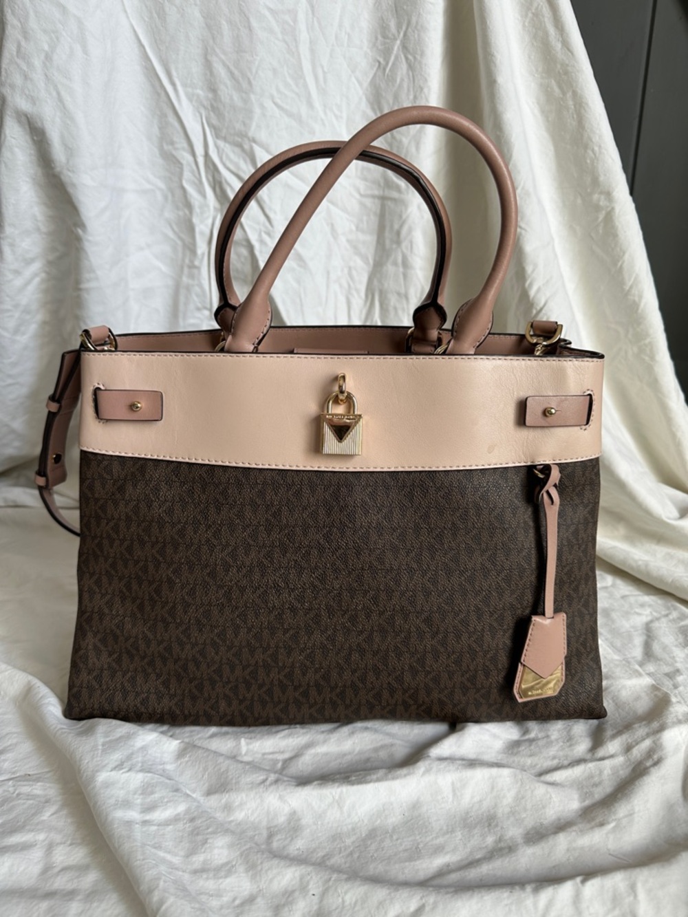 Michael Kors Brown Satchel with Blush Trim
